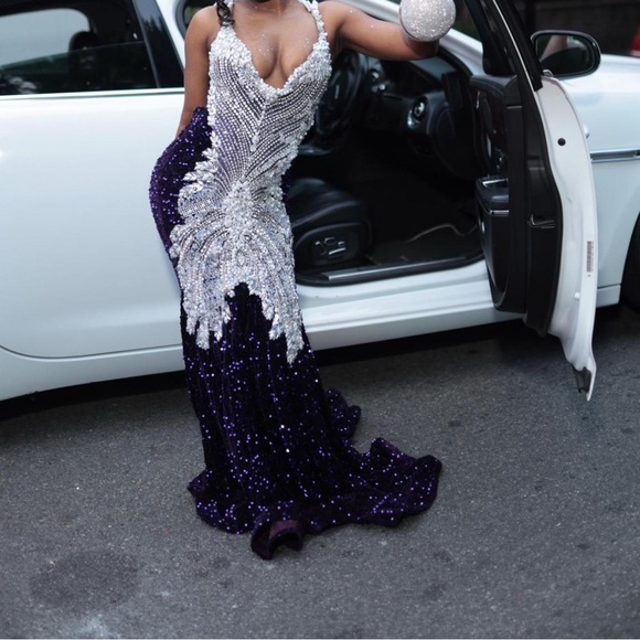 Elegant Purple and Silver Evening Gown
